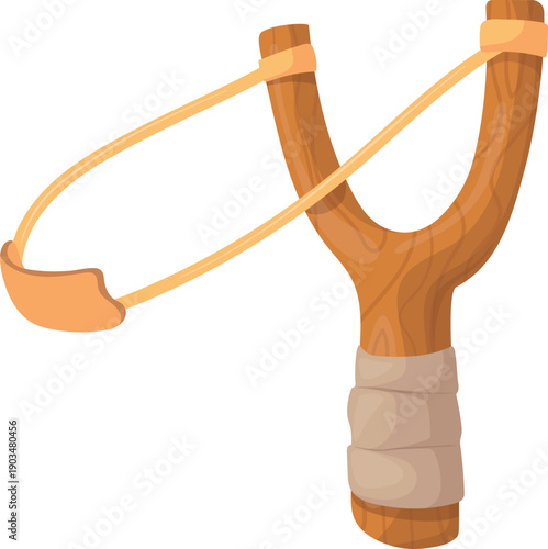 Wooden sling toy. Kid war shot weapon