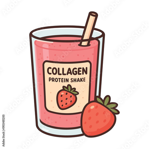 Collagen protein shake with strawberry in glass