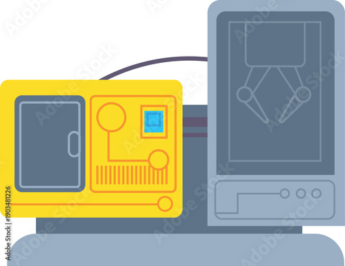 Cnc machine with robotic manipulator. Factory color icon