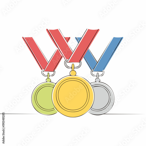 金銀銅を表現した一筆書きメダル線画素材