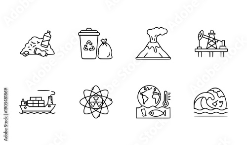 Linear Pollution Icon Pack Vector for Environmental UI and Web Design