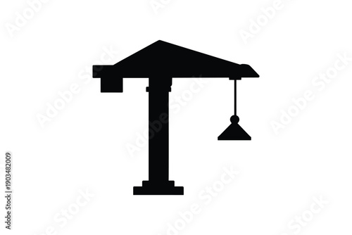 Industrial crane silhouette for construction and heavy lifting operations showing mechanical boom and counterweight