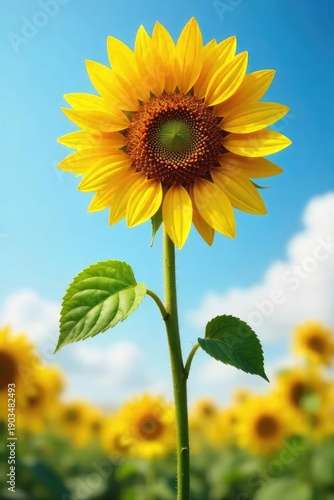 A single, happy sunflower with a comically oversized head, wobbling precariously on its stem Perfect for humorous summer, nature, or garden-themed projects , humorous, stem, summer