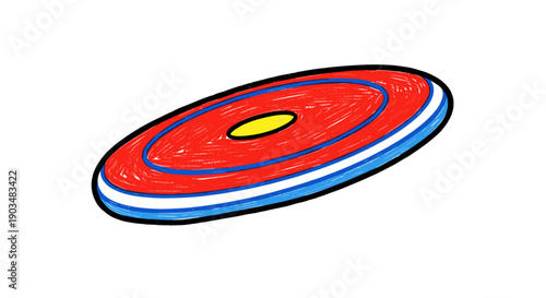 Colorful frisbee disc in red and blue against a white background  