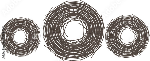 Straw Hay Bird Nest Flat Vector Illustration Set Round Woven Rustic Nest Designs
