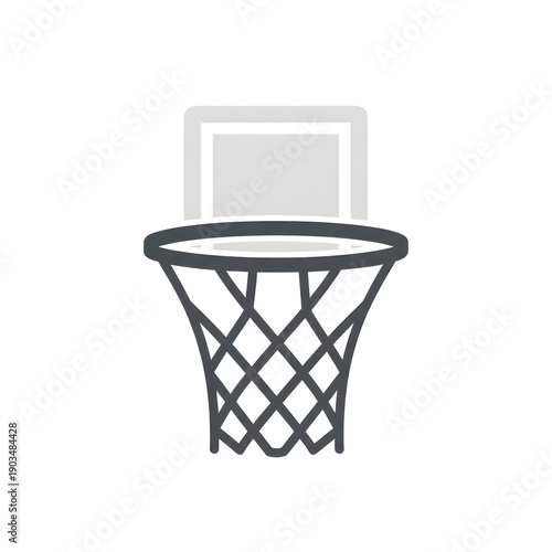 Simple grey basketball hoop and backboard on black