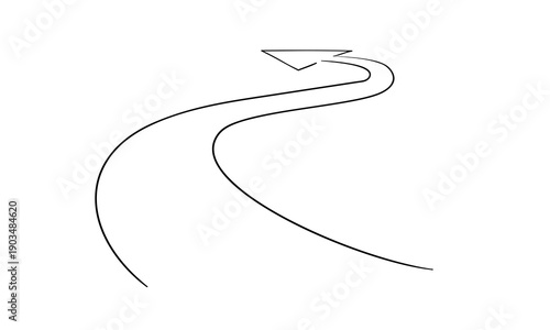 Arrow path, one continuous line drawing. Concept of long right way up in simple linear style. Road is left outline. Growing wisdom in editable stroke. Vector illustration