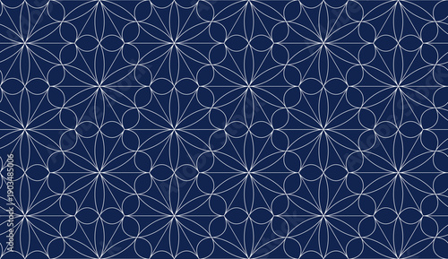 seamless geometric vector pattern with thin line floral motifs on a deep navy blue background. suitable for elegant wallpapers, fabric design, branding, and modern interior surfaces.