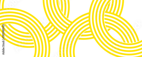 Doodle banner with yellow ramen pattern on white background. Wave abstract pattern. Pasta background, spaghetti abstract geometric pattern.