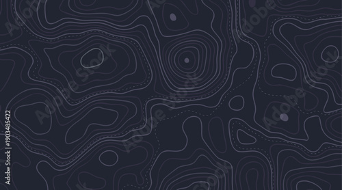 Topographic map background with contour lines and abstract vector terrain patterns. Vintage elevation textures for geology research or adventure wallpaper designs.