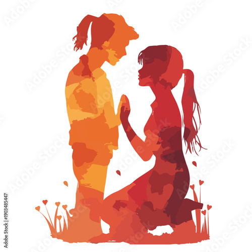 Romantic Watercolor Couple Illustration with Love and Emotional Connection