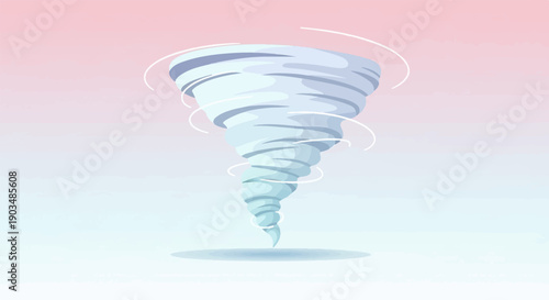 Stylized representation of a swirling tornado against a soft gradient sky