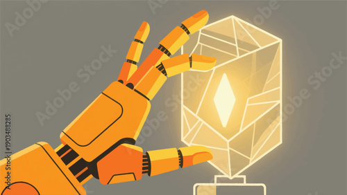 Illustration Of A Robotic Hand Forming A Craft From Digital Light Or A Hologram Sculpture Vector Design Template