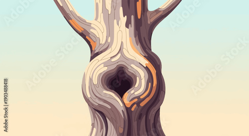 Stylized pixel art of a tree trunk with a dark, hollow opening