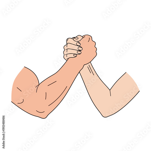Arm Wrestling Match Illustration: Strength Competition and Determination