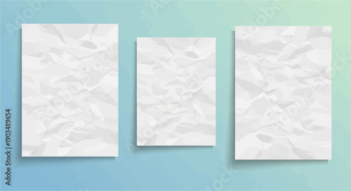 Three crumpled white papers displayed on a soft blue and green gradient