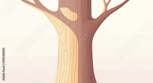 Stylized tree trunk with light and shadow, bare branches above