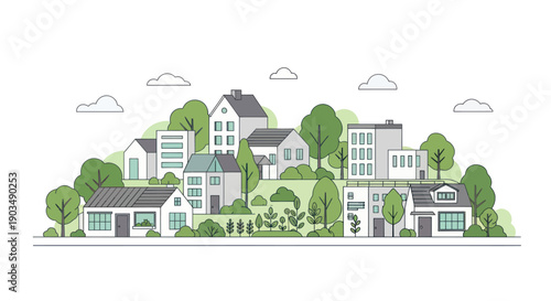 Modern Eco-Friendly Townscape with Greenery and Diverse Architecture