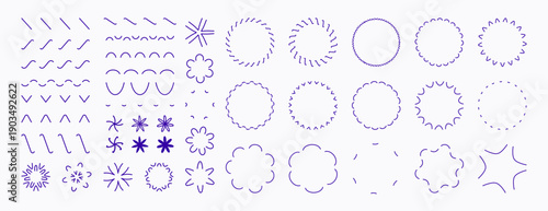 Vector illustration. Bundle of linear flat design elements for poster, book cover, frame, gift card, magazine. Simple minimalist line art wavy objects. Circle shapes in hipster geometric style