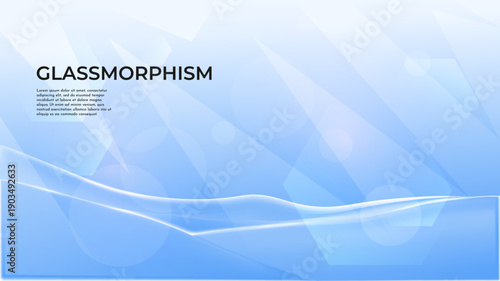 Vector illustration. Glass effect with transparent objects. Abstract blue glassmorphism background featuring fluid waves and soft gradients. Modern design concept for web and digital presentations