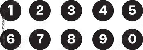 Circle Vector Icon Set with Numbered Bullet Points – Number Icons Collection