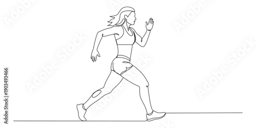 Continuous one line drawing of a fit woman running in sportswear. Vector illustration.