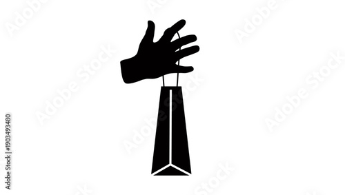 shopping bag in hand, black isolated silhouette