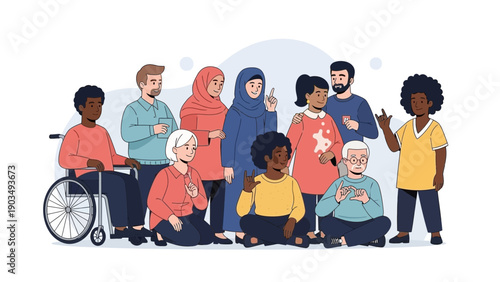 Diverse group of people communicating with sign language