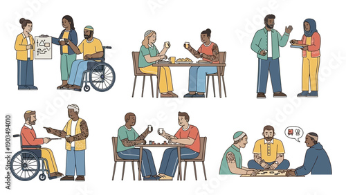 Diverse people interacting and socializing in inclusive community