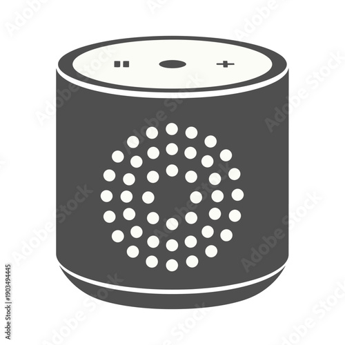 Cylindrical wireless smart speaker icon with perforated grille and top controls representing home audio technology