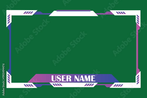 Purple and white mechanical webcam border with username tag for gaming overlays