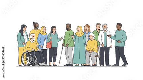 Diverse group of people standing together with disabilities
