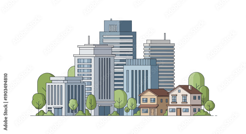 Obraz premium Modern Cityscape with Residential Homes and Green Trees