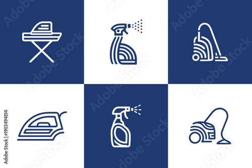 Icon Set Vector of 6 Essential Household Cleaning and Laundry Appliances