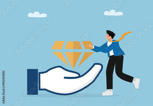 Business Opportunity Reward Value Support Hand Holding Golden Diamond Symbol of Success Wealth Achievement Career Growth Motivation Corporate Excellence Professional