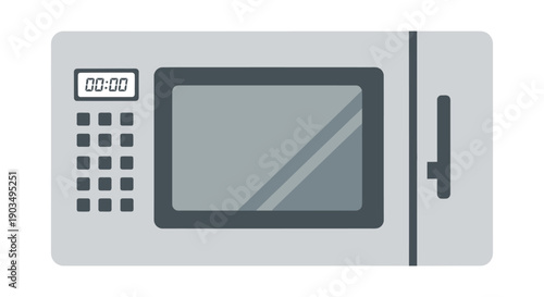 Gray microwave oven illustration showing a digital display set to zero time