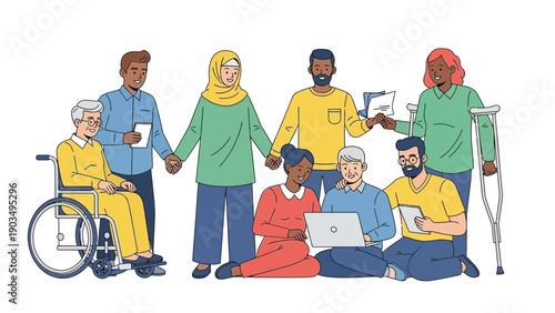 Diverse group of people with disabilities working together