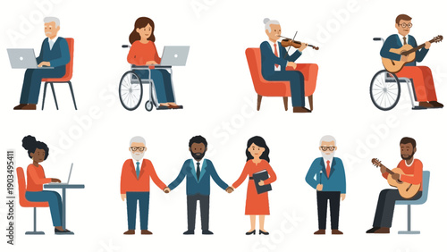 Diverse people working and relaxing in modern settings