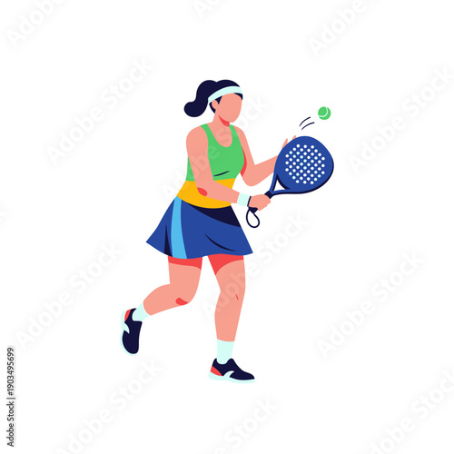 Woman playing padel tennis, hitting ball with racket, active sport lifestyle