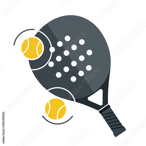 Padel Racket and Balls Icon, Sport Equipment Flat Design