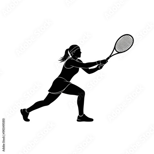 Female Tennis Player Silhouette Swinging Racquet