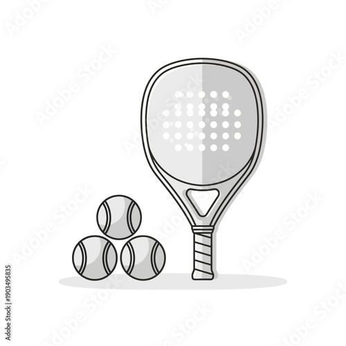 Padel Racket and Balls Icon - Flat Design Tennis Sport Equipment