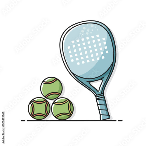Padel Racket and Balls Icon: Sports Equipment, Tennis, Racquet Sport, Active Lifestyle