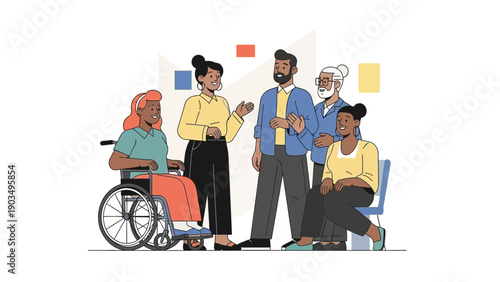 Diverse group of people interacting and smiling together