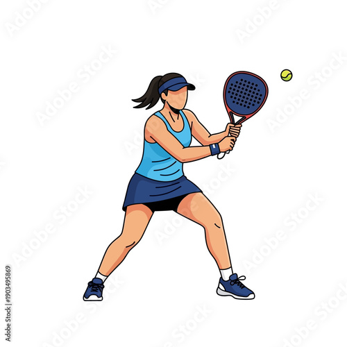 Woman Playing Padel Tennis, Athlete Swinging Racket at Ball, Sports Illustration