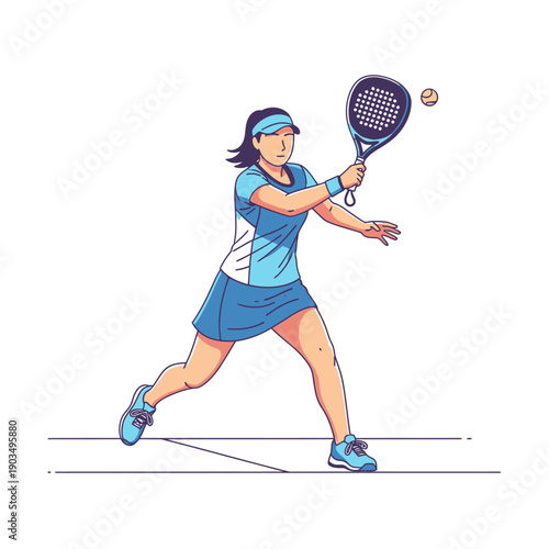 Woman playing padel tennis, hitting ball with racket, action sport