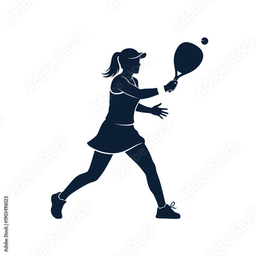Woman Tennis Player Silhouette Swinging Racket at Ball
