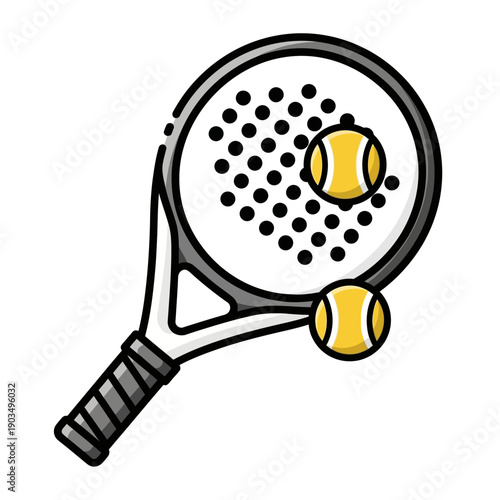 Padel Racket and Balls Icon: Sport Equipment and Game Illustration