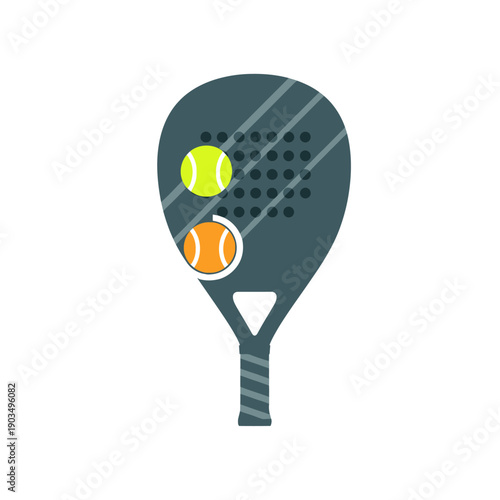 Padel Racket with Balls - Flat Design Icon