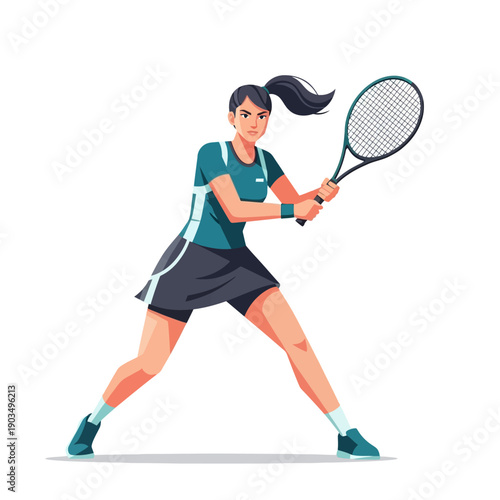 Female Tennis Player Swinging Racquet in Action, Athletic Woman Playing Tennis Sport